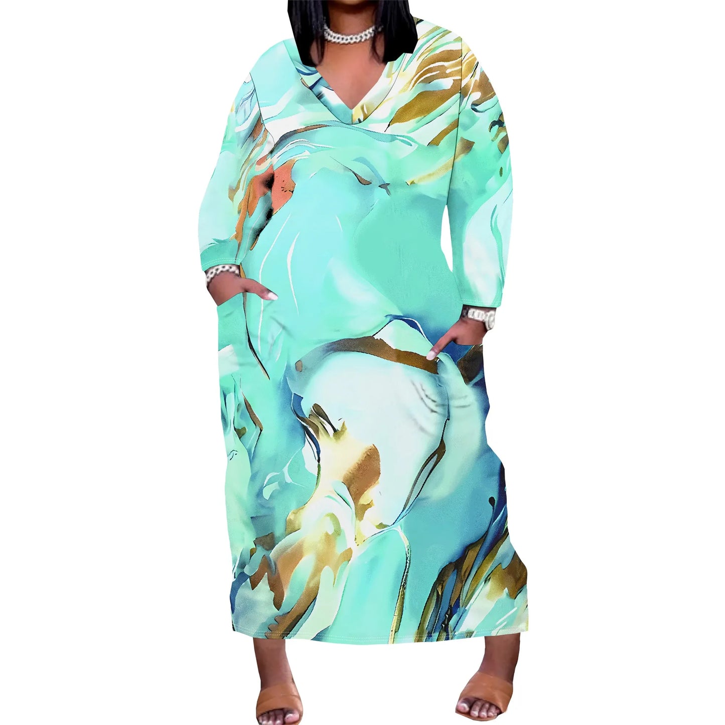 Maxy Plus Size Long Dress Sexy Outfits for Women Printed Loose Cute Dress