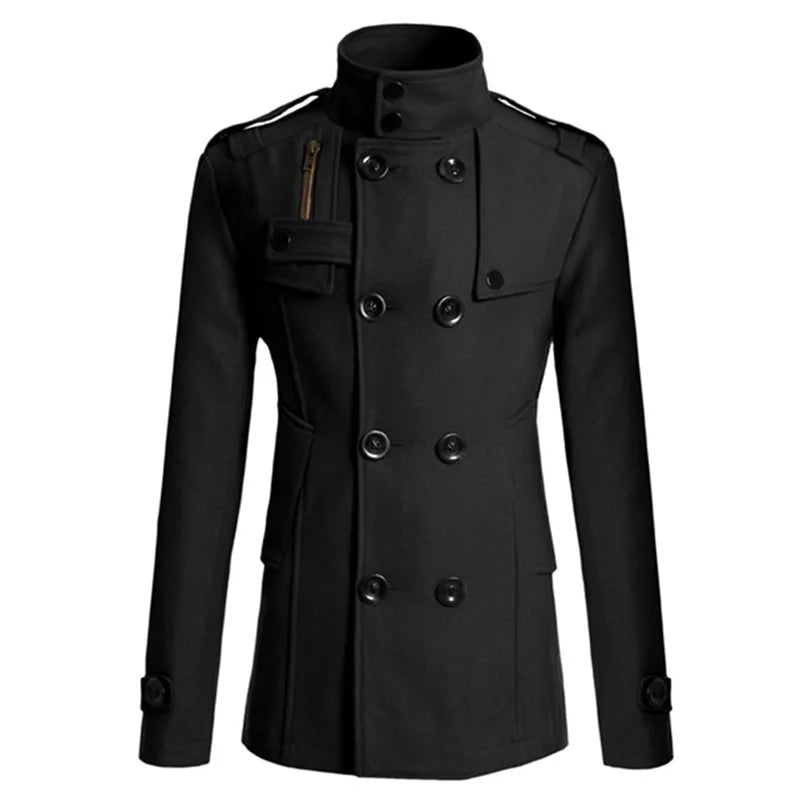 Visco Men s Solid Color Trench Coat Long Sleeve Stand Collar Double Breasted  Warm Soft Wool Overcoat