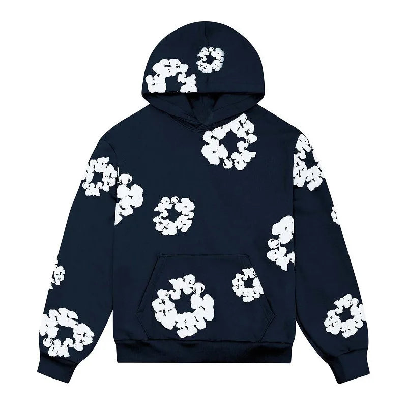 Maxy Flower Print Woman Hoodies Sets Oversized Hip Hop Pant Suit Hooded Sweatshirt Casual Sporty Sweatpant Trend Female 2pcs Set