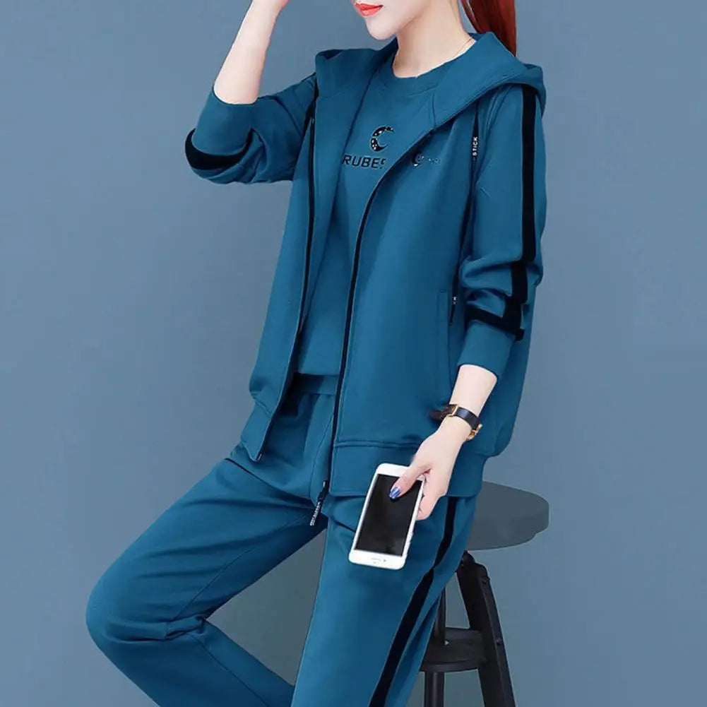 Stylish Suit Long Sleeve Casual Women Fashion Letter Print Top Vest Pants Sportswear Sweatshirt Pants Set Keep Warm