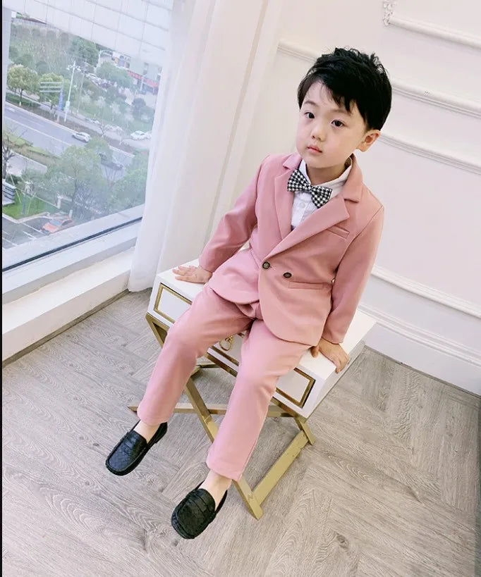 Maxy Teenager Boys Pink Black Jacket Pants 2Pcs Clothing Set Gentleman Kids Formal Wedding Suit Children Performance Graduation Dress