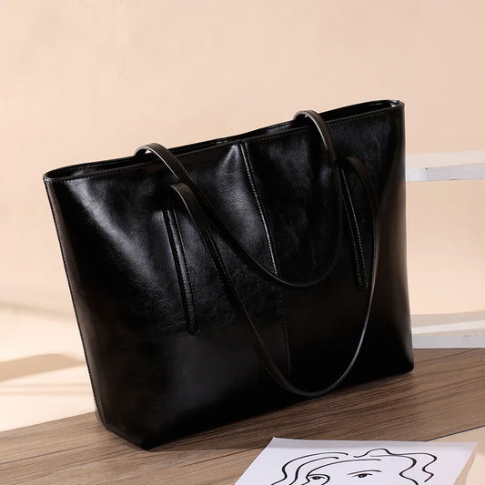 Maxy Genuine Leather Women's Large Capacity Tote Bag Women Fashion High quality Cowhide hand shoulder bag Commuter shopping bag