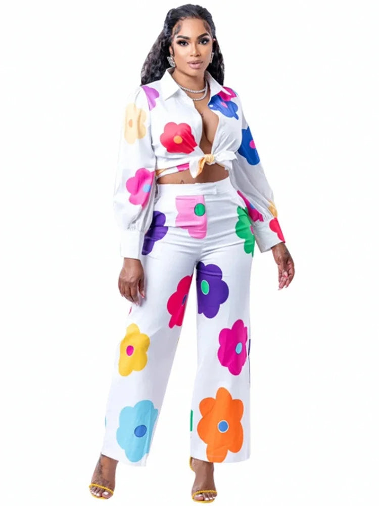 Maxy Two Piece Set Dashiki African Long Sleeve Blouse Tops And Pants Suits Spring Autumn Women Set Sheath Matching Fashion Outfit