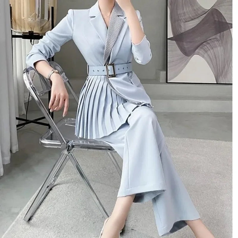 Trousers Woman Splicing Suits Business Spring Autumn Blazer And Pant Sets For Women 2 Pieces Formal Offer Korean Style Cheap D