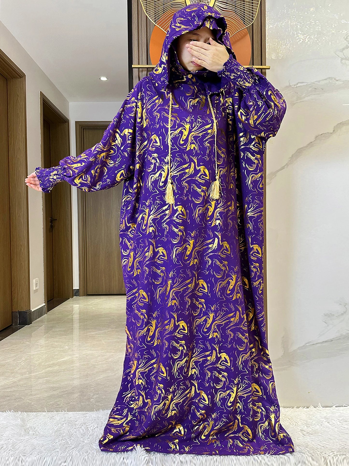 Maxy Fashion Muslim Hijab Long Sleeve Women Eid Hooded Two Hats Cotton Loose Dress Dubai Islamic Arab Robe African Abaya Clothes