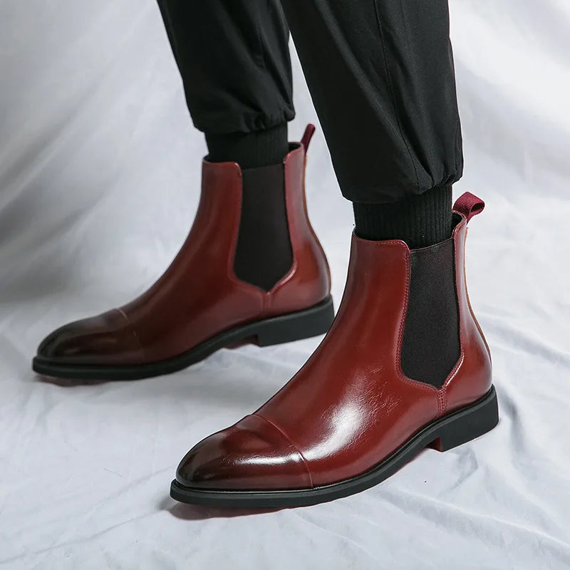 Visco Classic Black Men's Leather boots Comfortable High Top Pointed-Toe Slip-on Dress Shoes Man High-Quality Big Size 46 Chelsea boots