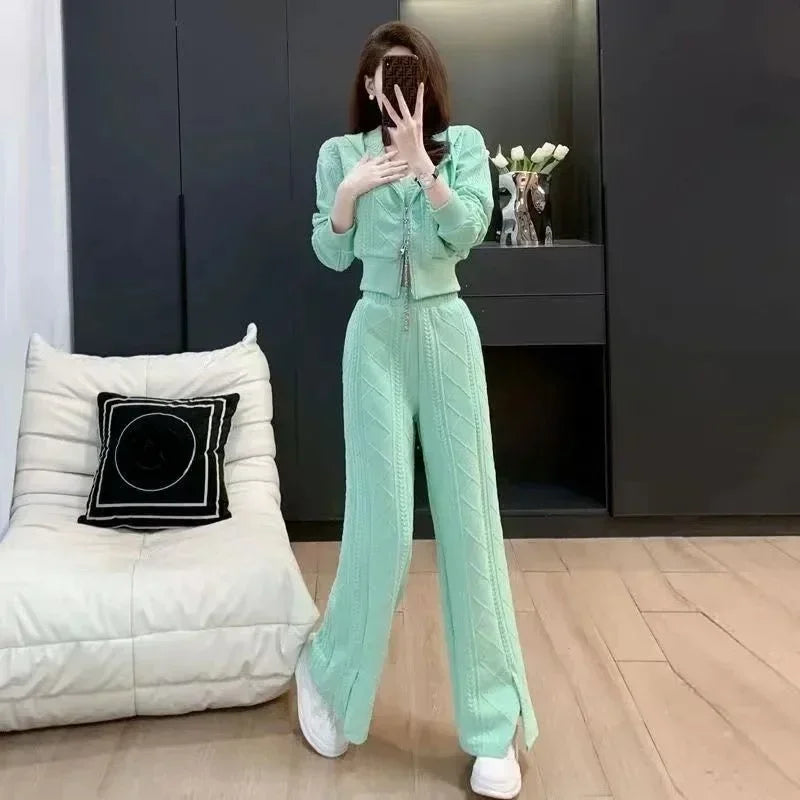 Maxy Pant Sets for Women 2 Pieces Autumn Winter Hooded Sweatshirt Tracksuit Trousers Woman Sport Wide Leg Korea Stylish Tailor Co Ord