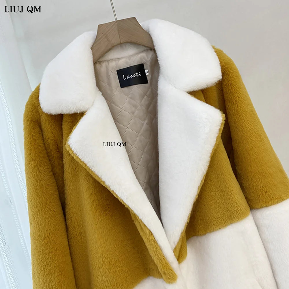 Maxy 5XL Plus Size Women Clothing Faux Fur Coat Winter Jacket Long Trench Coat Hairy Overcoat Thick Warm Female Plush Parka Belt