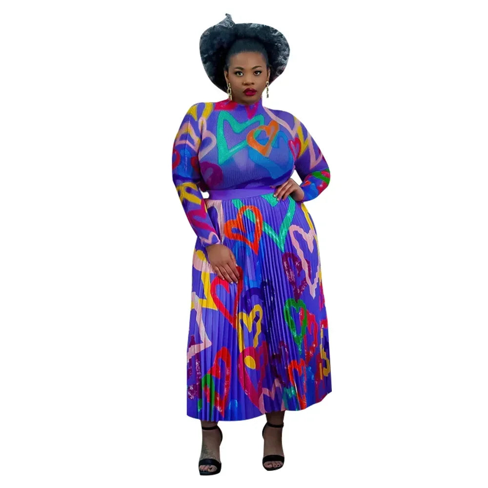 Maxy Two Piece Set Tops And Pleated Skirt Suit Women Clothing African Dashiki Wedding Party Traditional Robe Ankara Outfits Kaftan