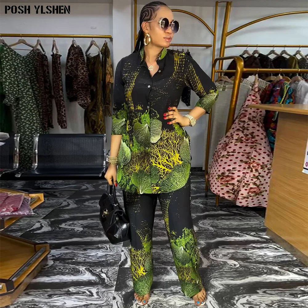 Maxy Two 2 Piece Pant Sets Women Outfit Summer Clothes African Dresses for Women 2024 Sexys New in Matching Set Dames Africa Clothing