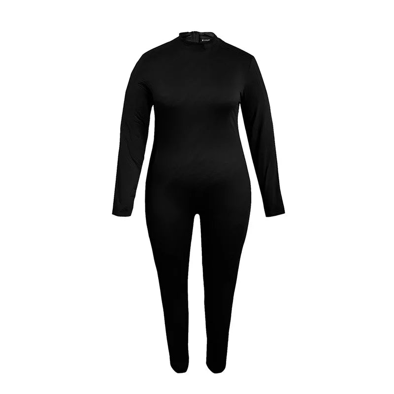 Amay Women's Plus Size Black Jumpsuit Autumn Fashion Long Sleeve Skinny Jumpsuits New Comfortable Big Size Women's Clothing