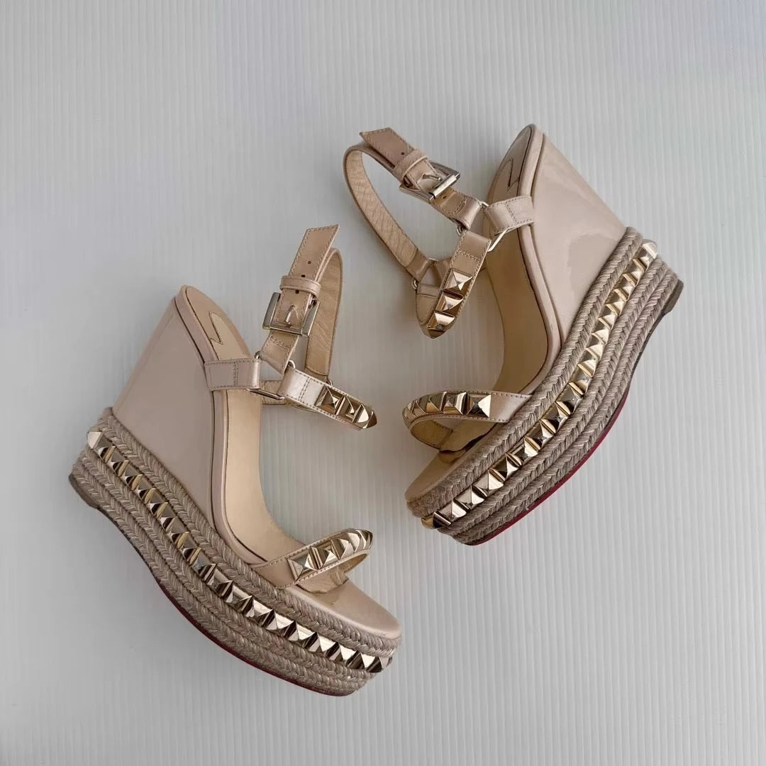 Visco Women's Summer Versatile Wedge Heel Dress Shoes Designer Buckle Platform Banquet High Heel Pumps Large Size Sandals