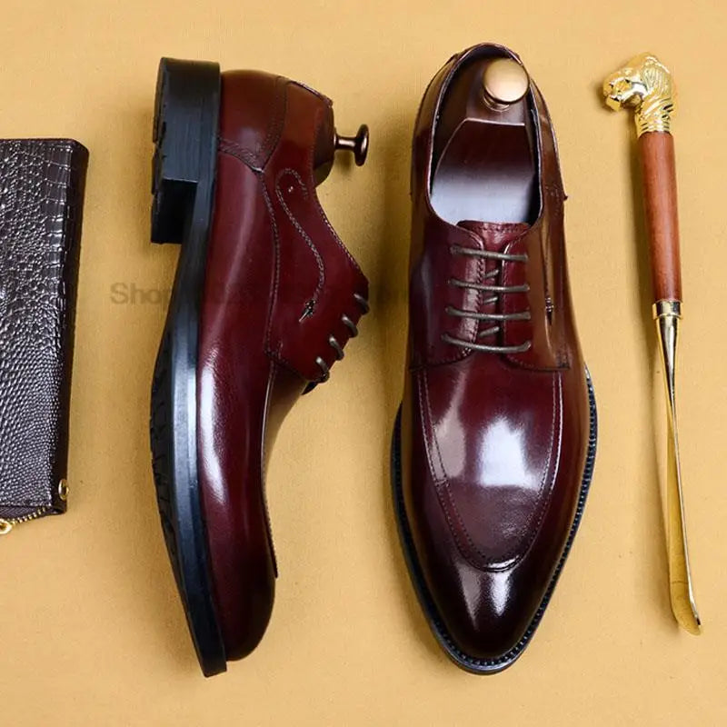 Visco Italian Men's Oxford Shoes Genuine Leather Dress Shoes Handmade Brown Black Lace-Up Wedding Formal Business Shoes for Men