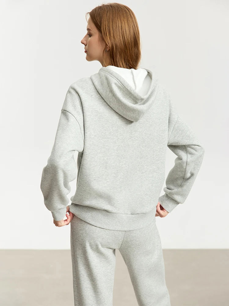 Maxy Minimalist Hoodies for Women 2024 Spring Warm Embroidery Loose Sweatshirt Casual Trousers Female Pant Separately