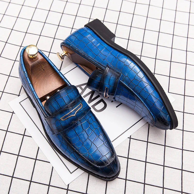 Amay Shoes men leather original Italian classic blue penny loafer shoes red dress shoes wedding shoes men formal flats big size 38-48