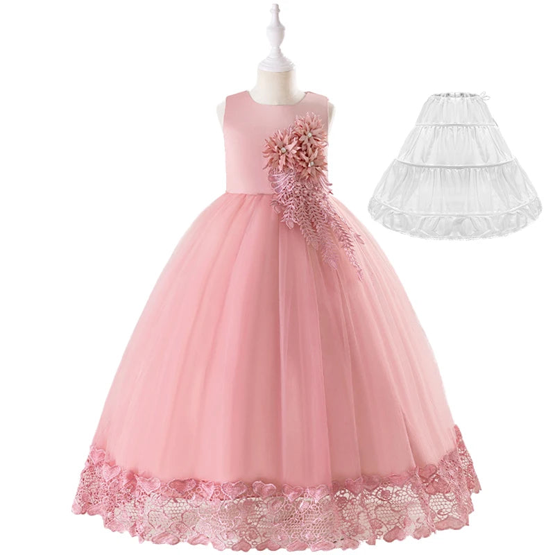 Maxy Luxury Little Girls First Communion Party Dresses Flower Girl Weddings Elegant Dresses for Girls White Evening Children Clothing