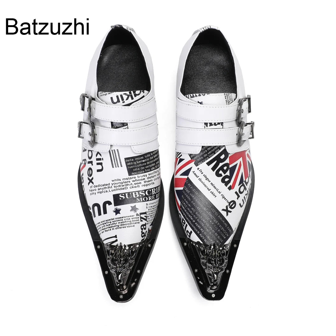 Visco Batzuzhi Italian Type Fashion White Genuine Leather Dress Shoes Man Slip on Pointed Toe Formal, Business, Party Shoes Man!