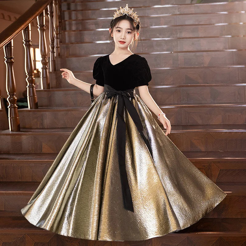 Amay New Shining Flower Girl Dresses For Wedding Lace Puffy Short Sleeve Kids Birthday Baptism Party Clothes First Communion Gowns