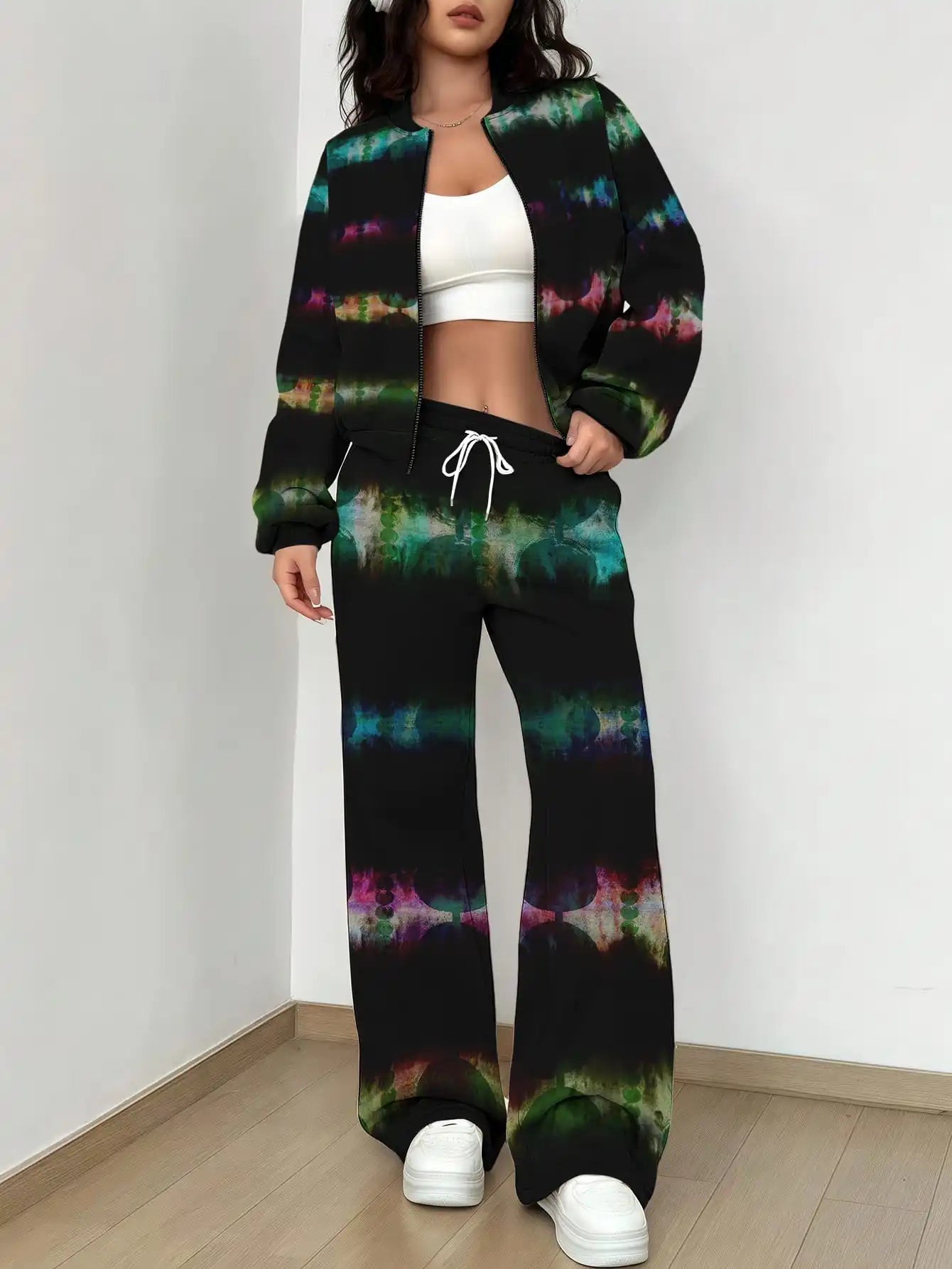 Maxy French Retro Floral Long Sleeved Zipper Jacket and Pants Set, Gentle and Stylish Two-piece Set