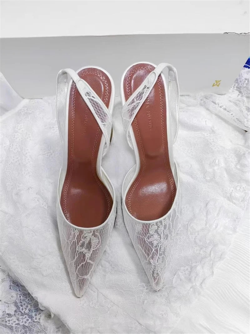 Maxy High-heeled sandals summer new pointed lace mesh wine glass heel wedding shoes banquet dress versatile simple women's shoes