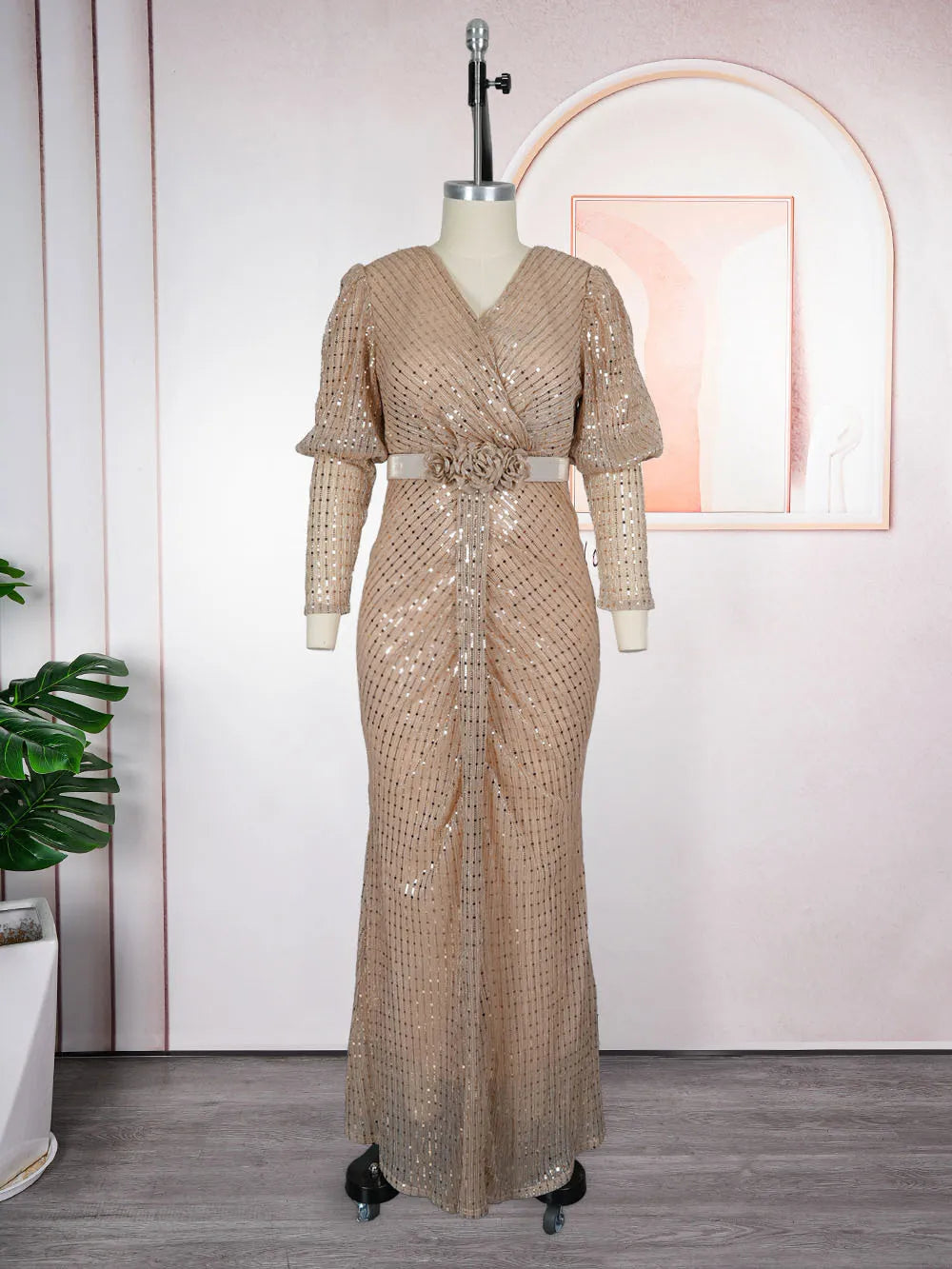 Amay Party Dresses for Woman Clothing Plus Size Dashiki Sequin Pink Robe Elegant Turkey Muslim Wedding Evening Gown