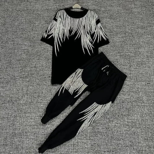 Maxy Fashion Two Piece Set with Diamond Graphic Black 2 Piece Sets Women's Outfits Summer Luxury Clothes Women Streetwear