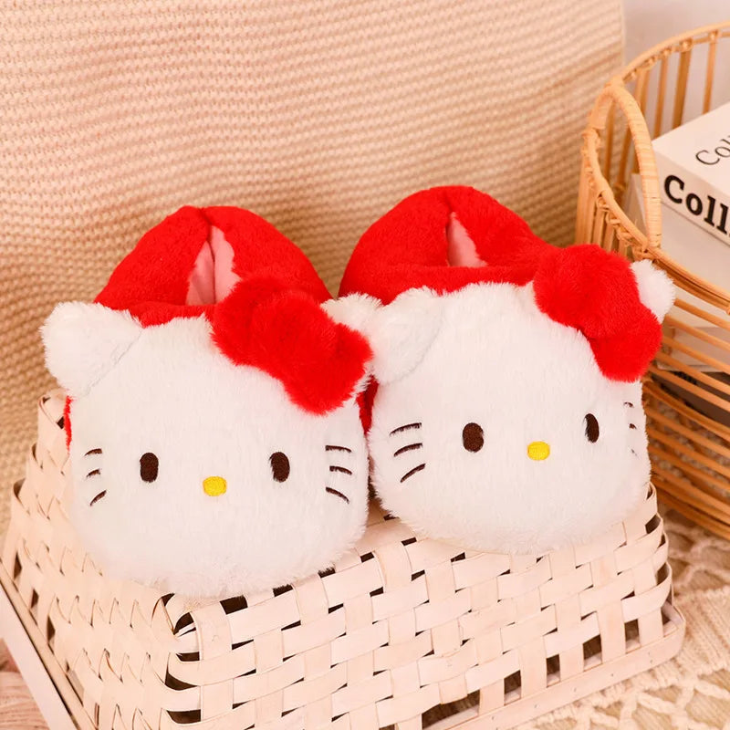 Maxy Cartoon Sanrioed Kuromi Hello Kitty Y2K Plush Slippers Women Melody Cinnamoroll Anime Kawaii Winter Home Cotton Shoes Soft Girl
