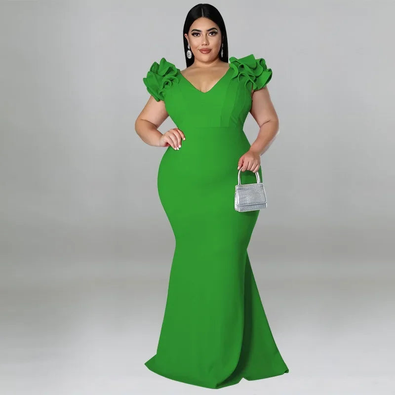 Maxy Ethnic Costume Sexy Ruffle Sleeve Wrap Hip Backless Dresses Elegant New Year Dress Women Dinner Party