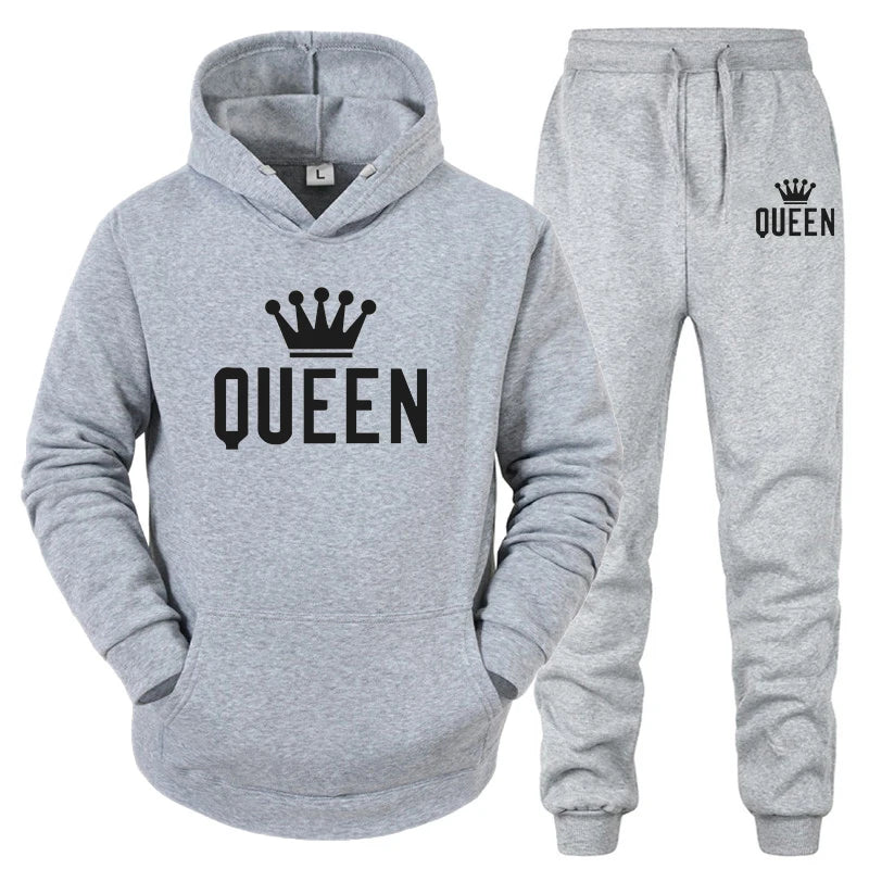 Maxy Hot Sale Couple Fashion Tracksuit King Queen Hoodies and Sweatpants High Quality Men Women Daily Casual Sports Jogging Suit