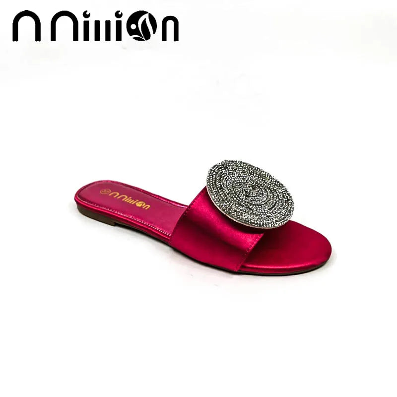 Maxy Summer New European and American Flat Bottom African Outwear Casual rhinestone Cool Slippers for Women