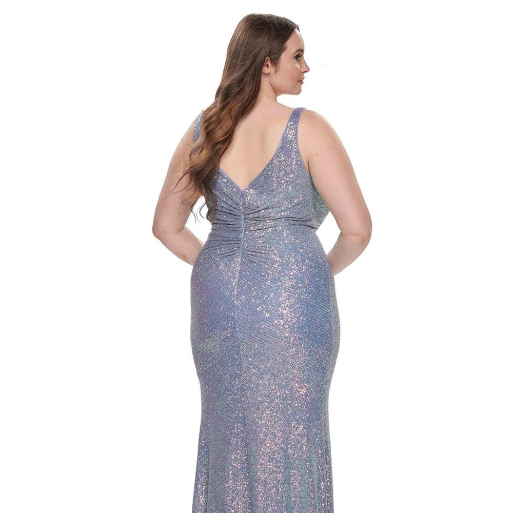 Maxy Sequins Gradient Color Plus Size Women Dress Sexy Deep V-Neck Slim Bridesmaid Dress Sleeveless Female Party Evening Long Dresses