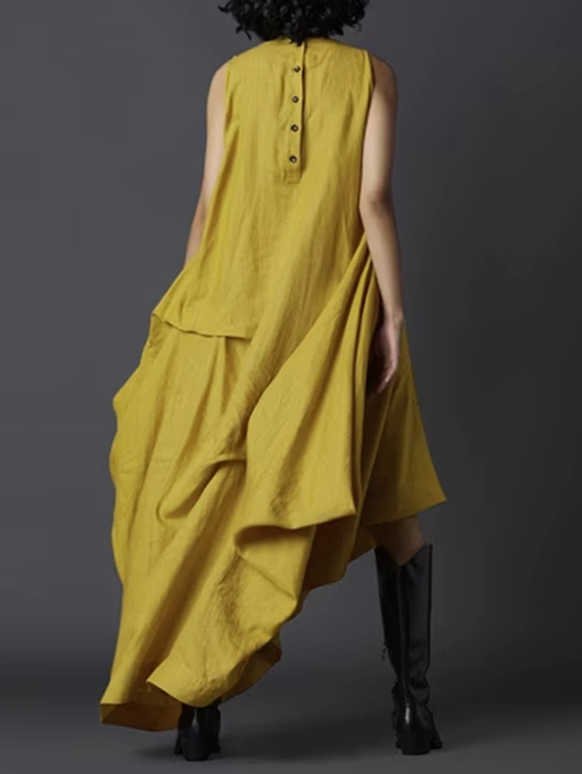 Maxy Summer Pockets Dress Women Crew Neck with Back Button Irregular Maxi Dresses Female Elegant Fashion Casual Loose Tank Dress