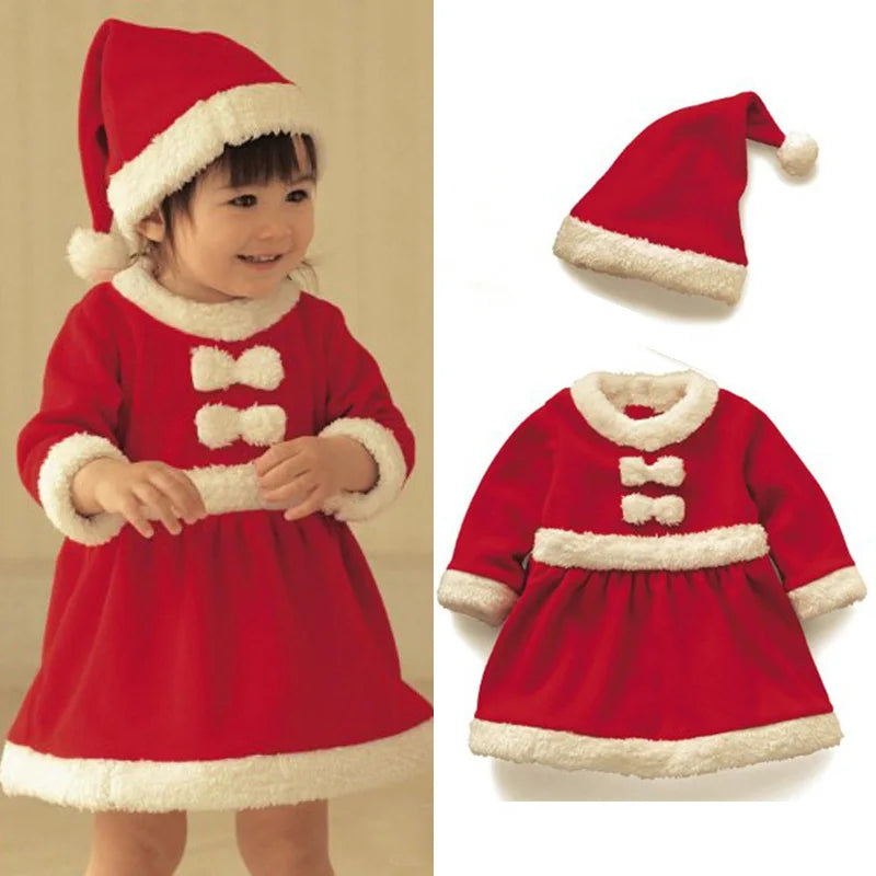 Maxy Costume For Kids Girl Green Santa Claus Suit Set with Hat Children Fancy Christmas Party Dress Set Performance