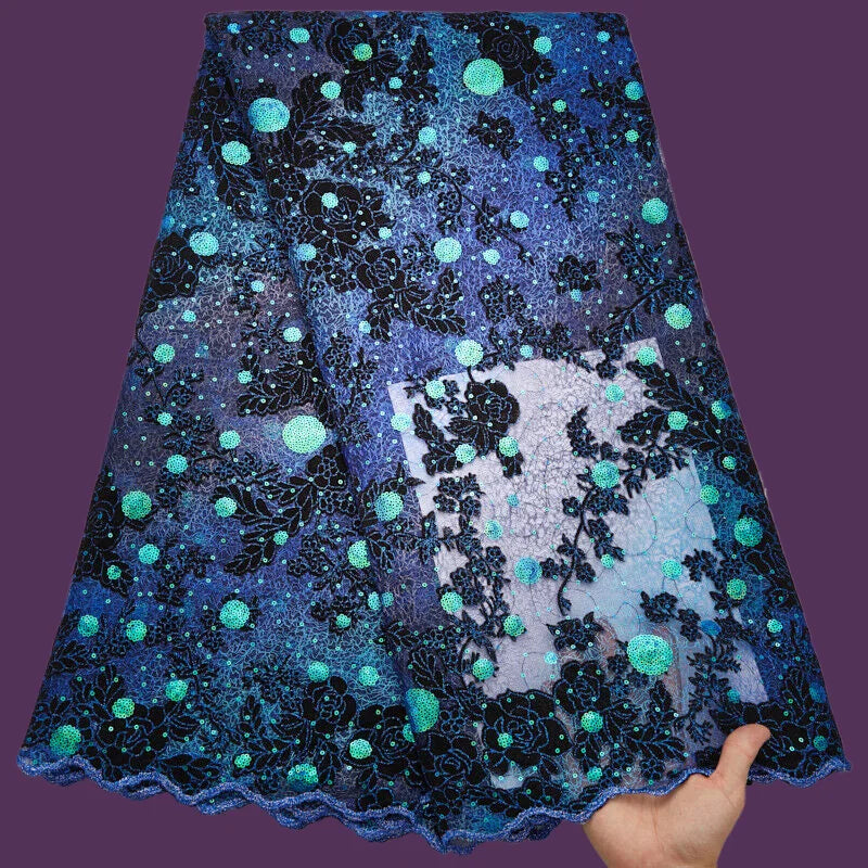 Maxy 5 Yards Sequins Nigerian Mesh Tulle Lace Fabric French Velvet Lace Fabric For Women Wedding Party Dresses A2616