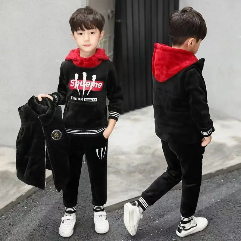 Maxy 2024 Winter Boys tracksuit Autumn Toddler Teenager Clothes Warm velvet jacket + Sweater + Pant Children Kids 8 9 10 11 12 year