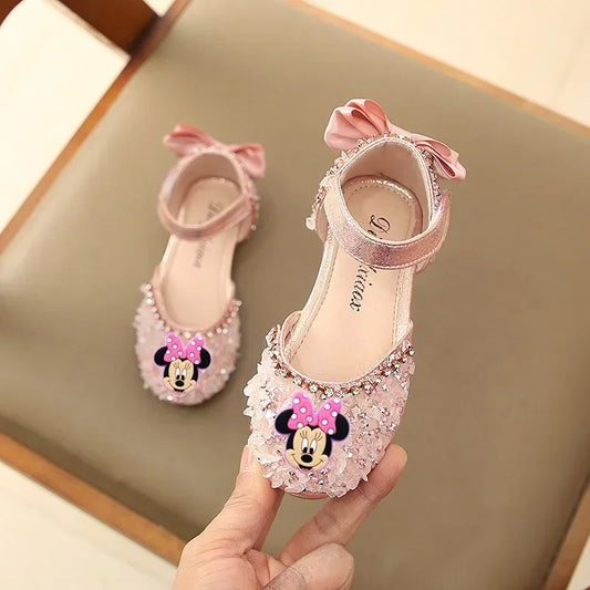 Maxy Disney Mickey Mouse Girls Show Shoes Summer New Girls Baby Princess Shoes Children Baotou Soft Sole Crystal Shoes Sandals