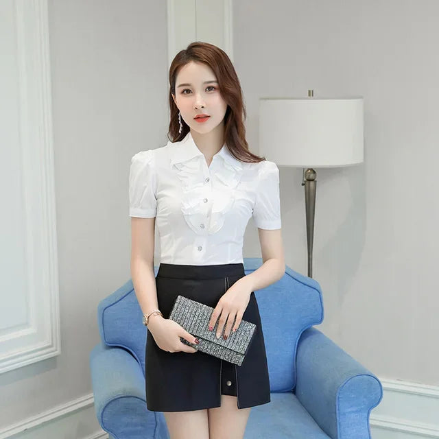 Maxy Purple White Summer Blouse Office Work Shirt Casual Tops Short Sleeve Shirts Oversized 5xl Women Blouses Chiffon Shirt Blusas