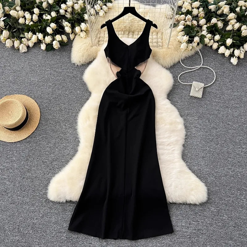 Maxy Elegant Glitter Sequin Sweet High Waist Sheer Mesh Spliced Split Slip Dress Fashion Evening Slim Women Summer Hip Wrap Dresses