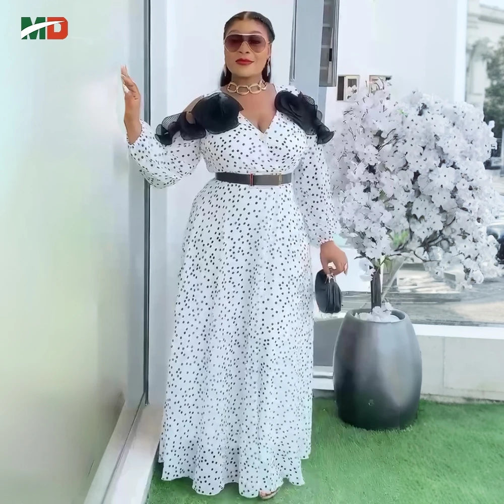 Maxy Dress Women Fashion Elegant Clothing Plus Size Polka Dot Dress For Summer Wedding Party Turkey Dressing New