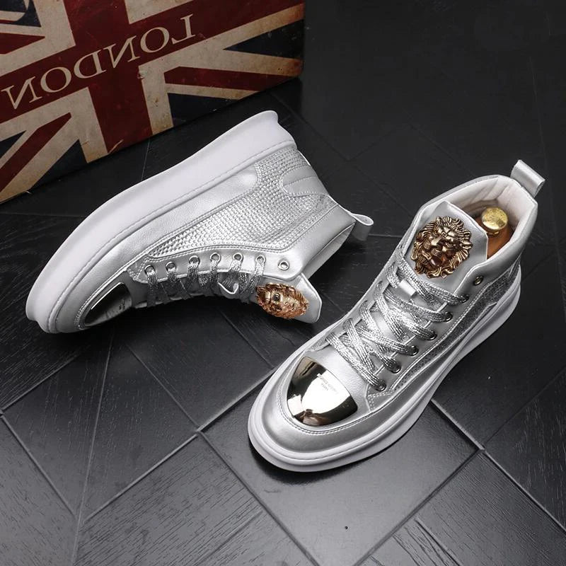 Visco Designer fashion men's shoes Rhinestone Casual flats Platform ankle boots Motorcycle sneakers Zapatos Hombre A6