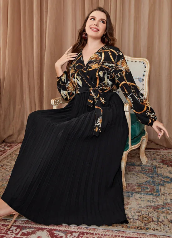Plus Size Women Dresses New Colorblocking Temperament Elegant Dresses Large Size Fashion Casual Pleated Office Lady Dress 2023