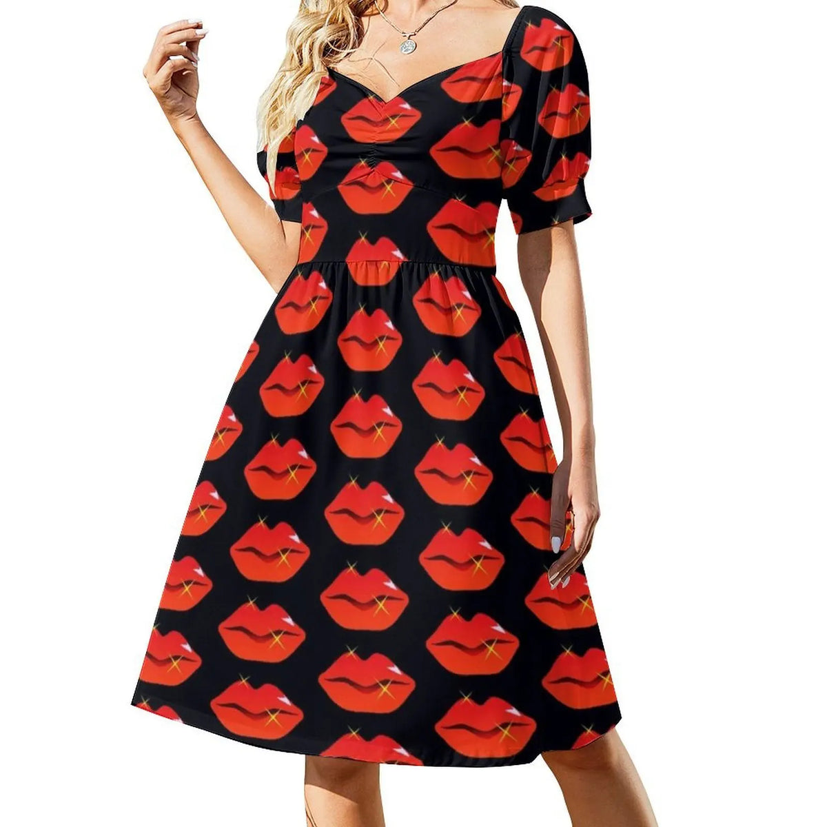Maxy Red Lips Korean Style Dress For Women Elegant Casual Dress For Party Or Daily Wear Lip Lips Red Lips Red Lipstick Kiss Evening