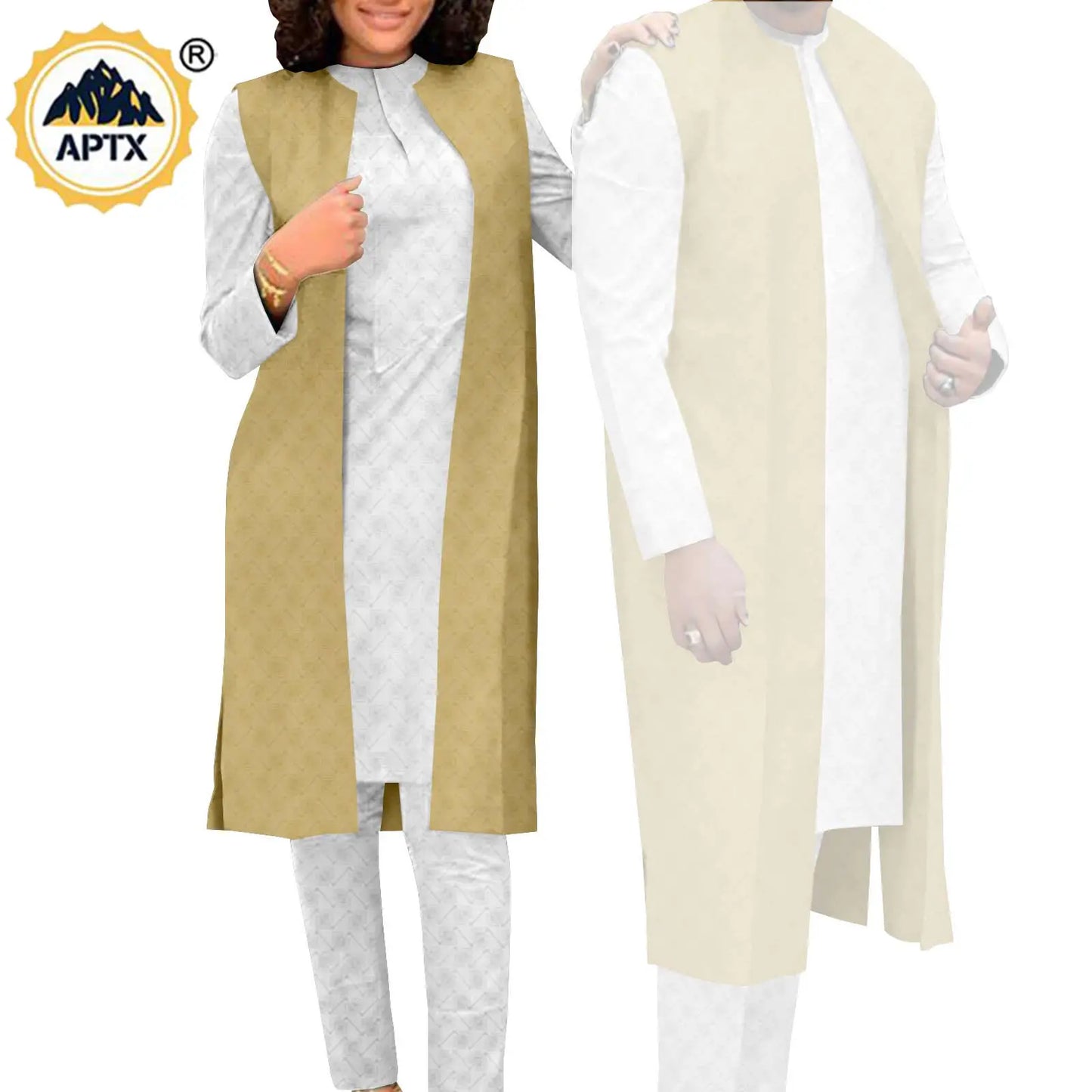 Amay Couples Clothes Bazin Riche Women Outfits 3 Pieces Sets Match Men Jacquard Shirt and Pants and Vest Jackets Sets Y22C029