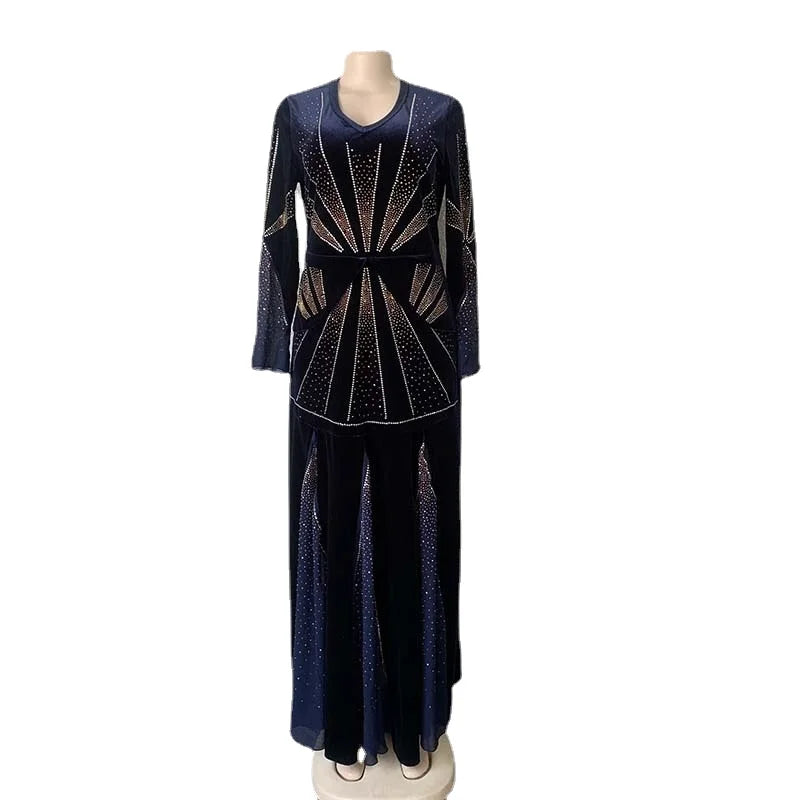 Maxy Velvet Evening Dresses for Women Dashiki Diamond Kaftan Party Long Dress Abaya Dubai Ankara Robe Femme Africa Clothes