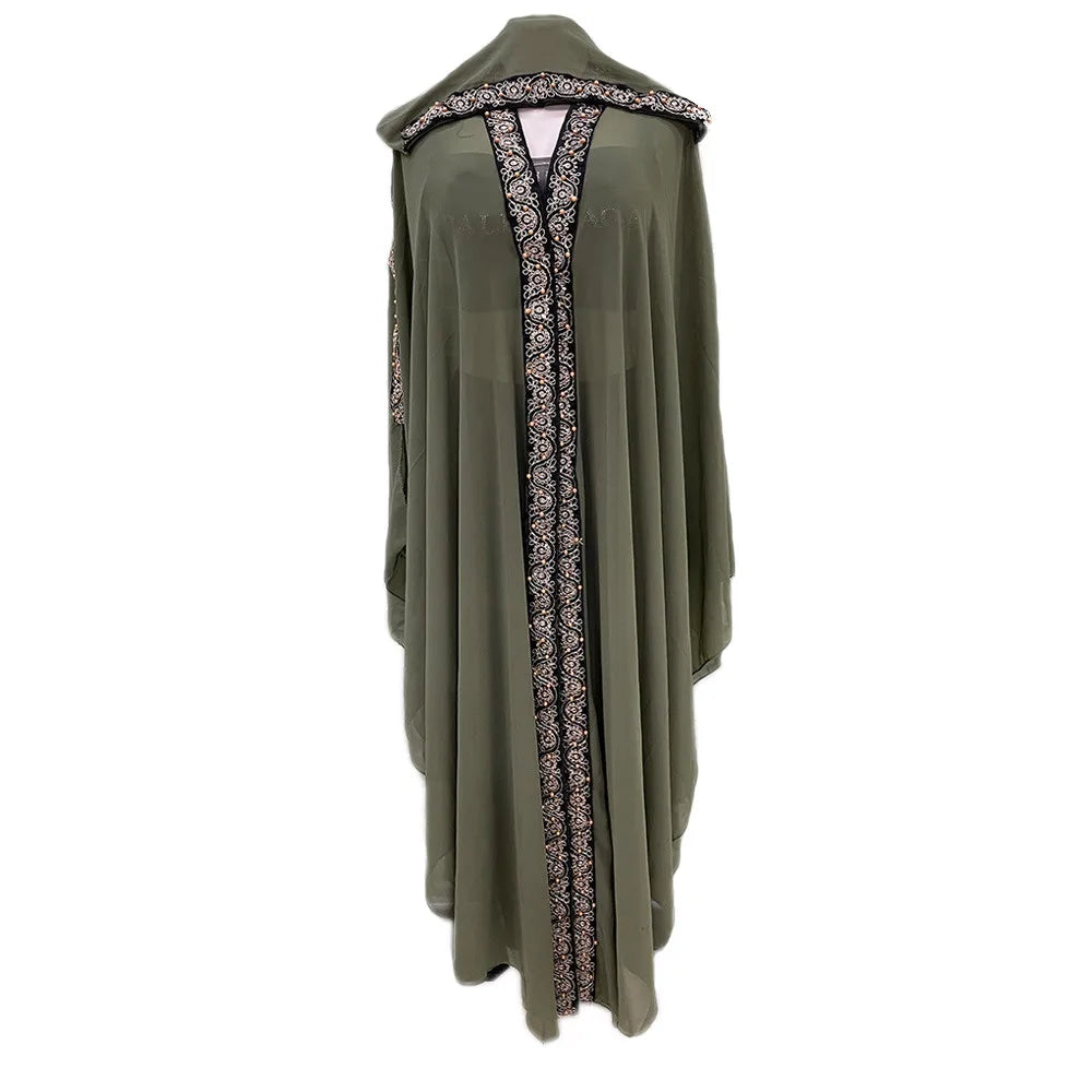 Maxy Morocco Kaftan Dubai Hooded Maxi Dress Bat Sleeve Farasha Kaftan Muslim Women African Open Kimono Boubou Evening Long Gown