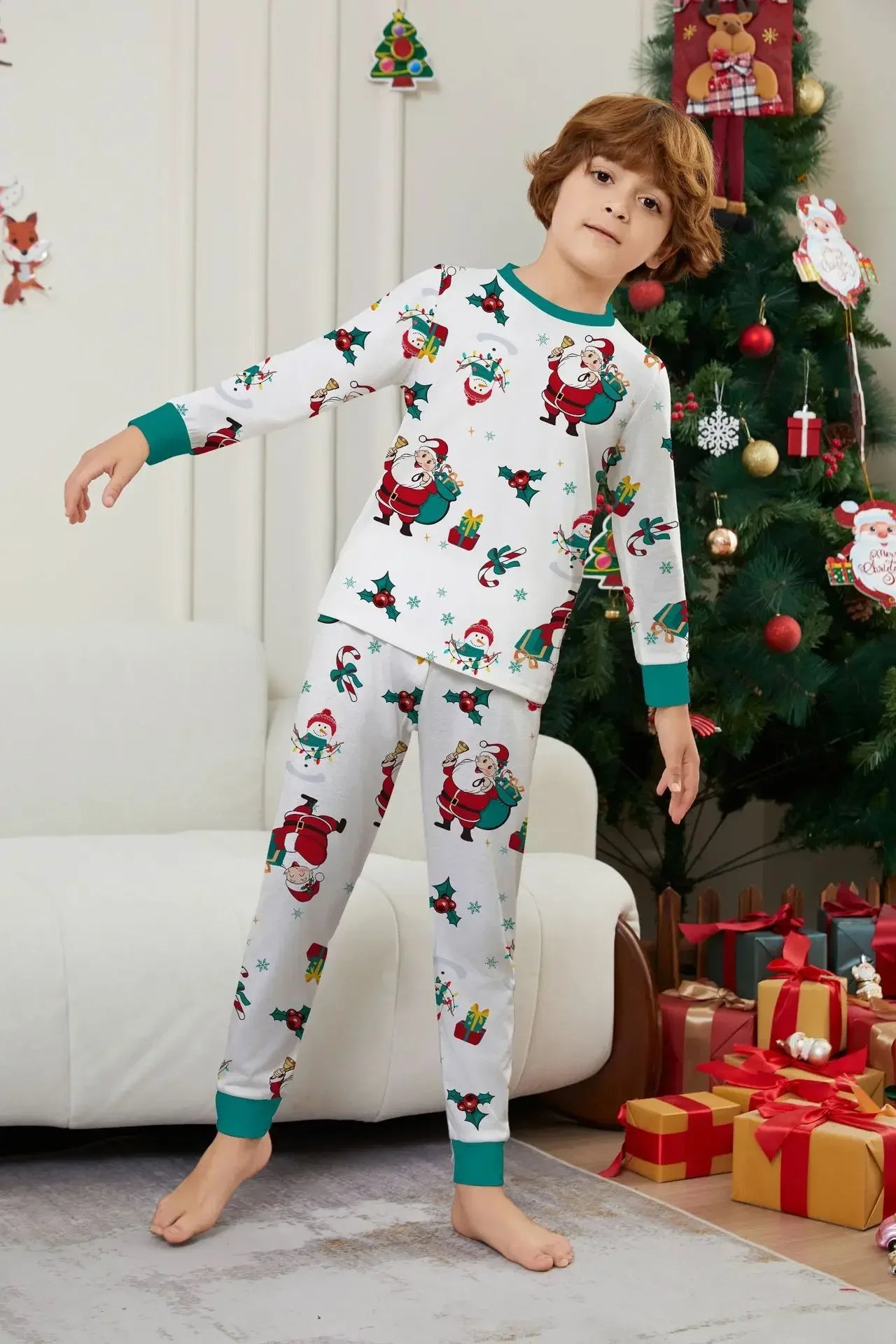 Maxy Christmas Family Look Cartoon All Over Print Pajamas Set Parent-child Matching Clothes 2 Pcs Suit Sleepwear Baby Dog Romper