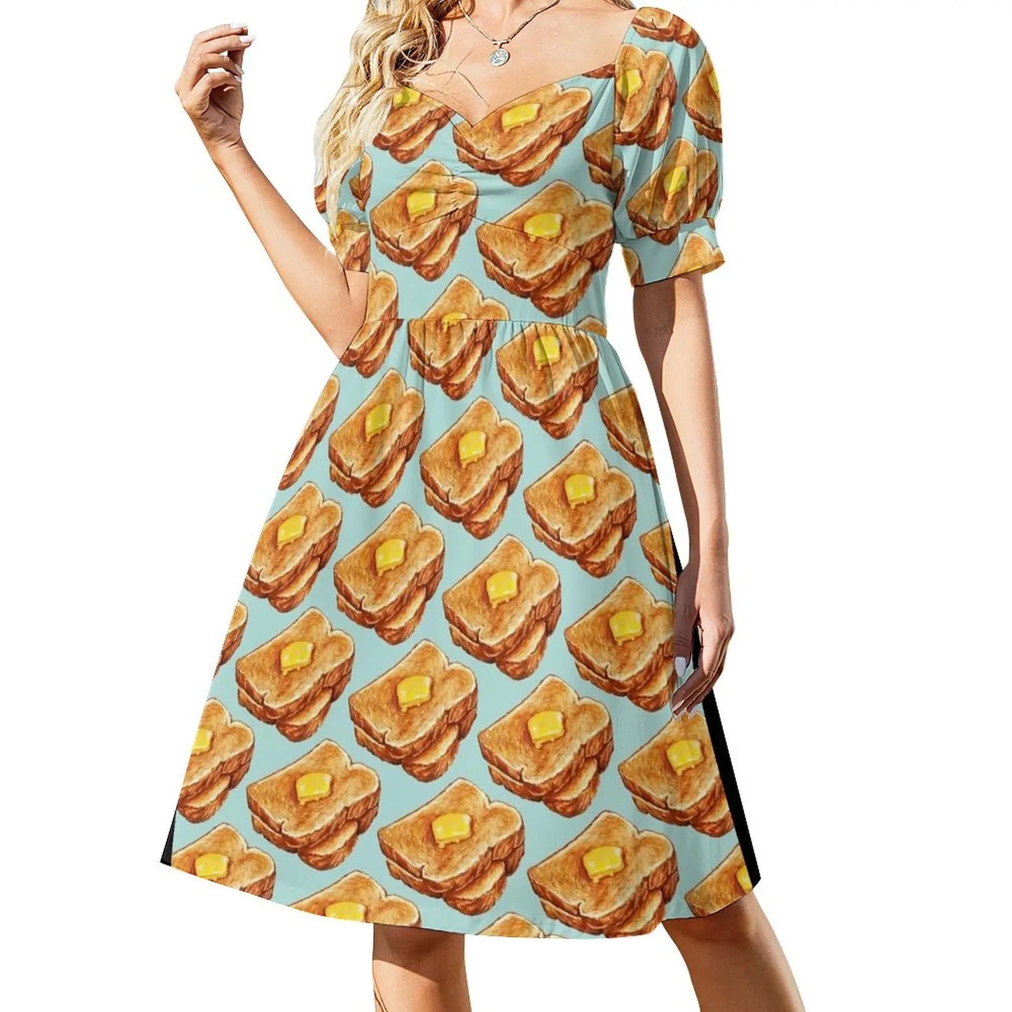 Maxy Buttered Toast Pattern Short-Sleeved Dress Clothing female summer dress women chic and elegant woman dress