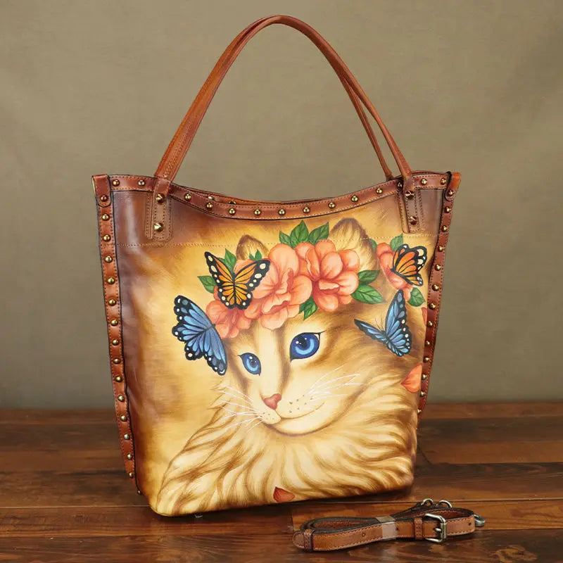 Maxy Luxury Fashion Leather Women's Bag Large Capacity Hand Drawn Handbags Tote Bag Shoulder Crossbody Bags First Layer Cowhide