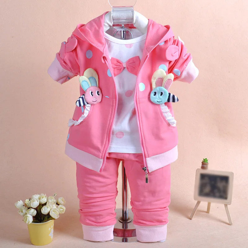 Babs 6m-3Years Spring Autumn Baby Girl Cotton Clothing Sets 3pcs Long Sleeve T Shirt Tops Denim Jacket and Pants Trousers