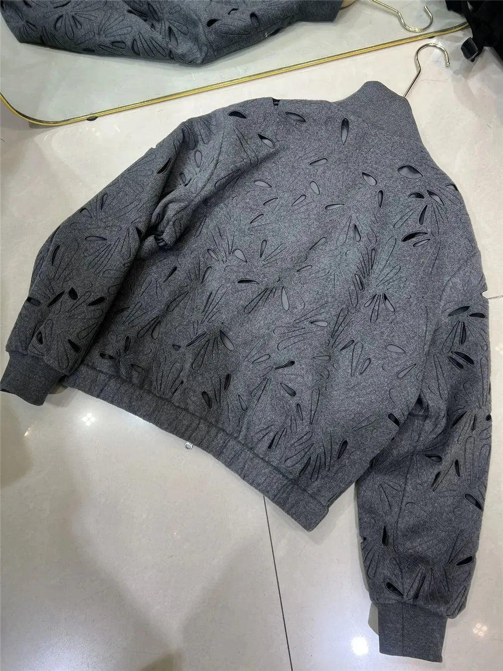 Maxy Autumn B*C Hollow Pattern Wool Short Jacket Coat + High Waist A-Line Skirt Women's Clothing 2-Piece Set